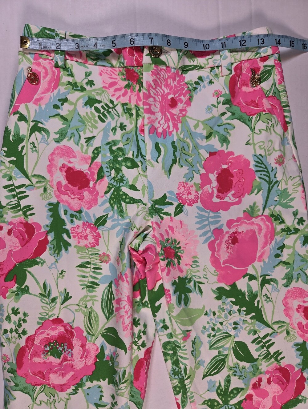 Lilly Pulitzer Womens 4 Ana High Rise Pant Multi Poppy Party Zip Pockets Charm - Picture 9 of 13